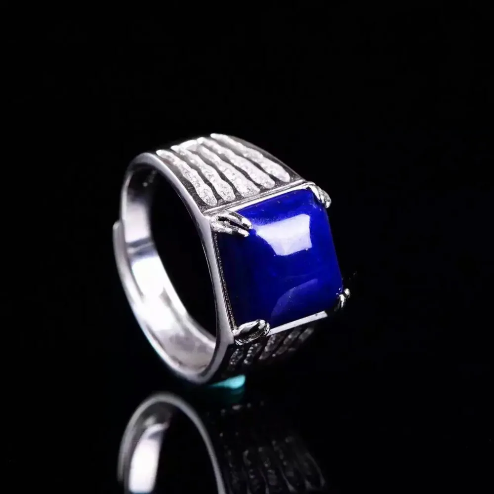 Natural blue lapis lazuli gem Ring Natural gemstone ring 925 sterling silver trendy Thick square women men party gift Jewelry