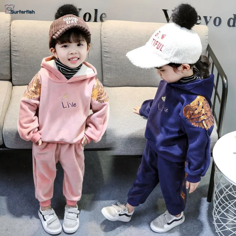 Free shipping Kids Toddlers Girls baby 2pc Fleece Suit Winter Wairm
