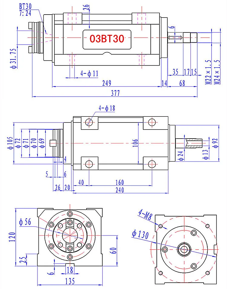 CH03 1.5KW Мощность головное устройство ЧПУ шпинделя для фрезерный станок Макс. об/мин 6000 об./мин./2500 об./мин. конус патрон BT30 MT3 ER32