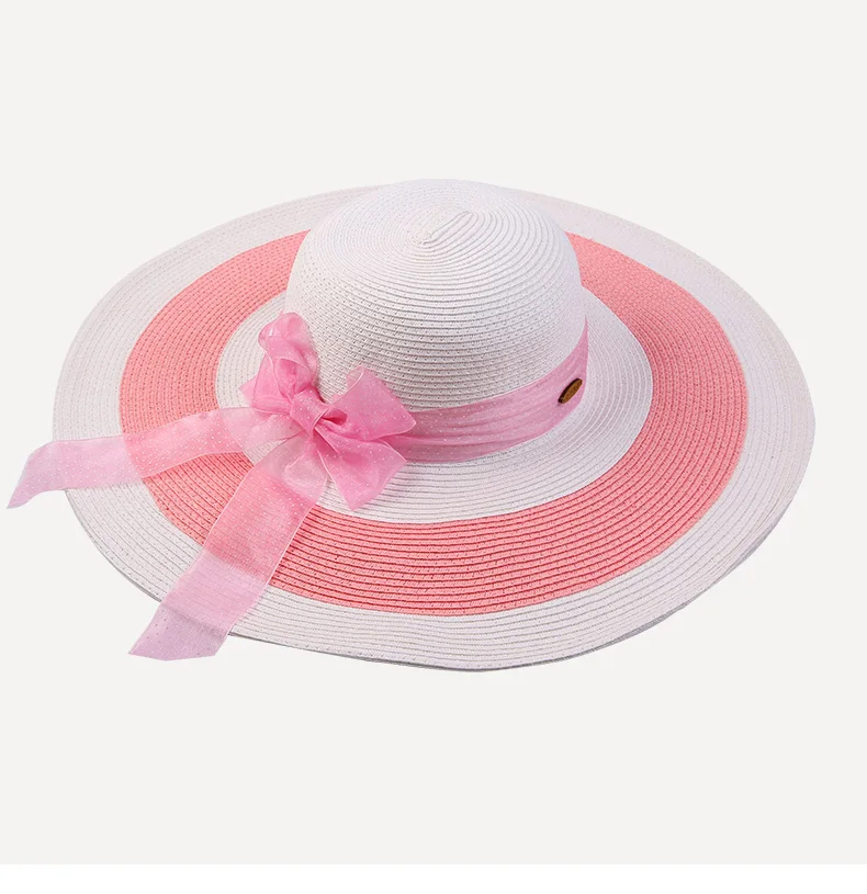 2019 женская летняя Fedora пляжная соломенная шляпы от солнца широкая шляпа кепки повседневное с бантом SW012299