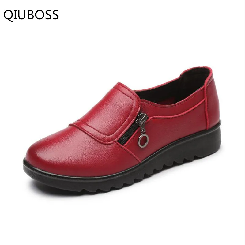 QIUBOSS/; сезон весна-осень; женская обувь; модная повседневная женская кожаная обувь; женские слипоны; удобная обувь для работы размера плюс; Q140