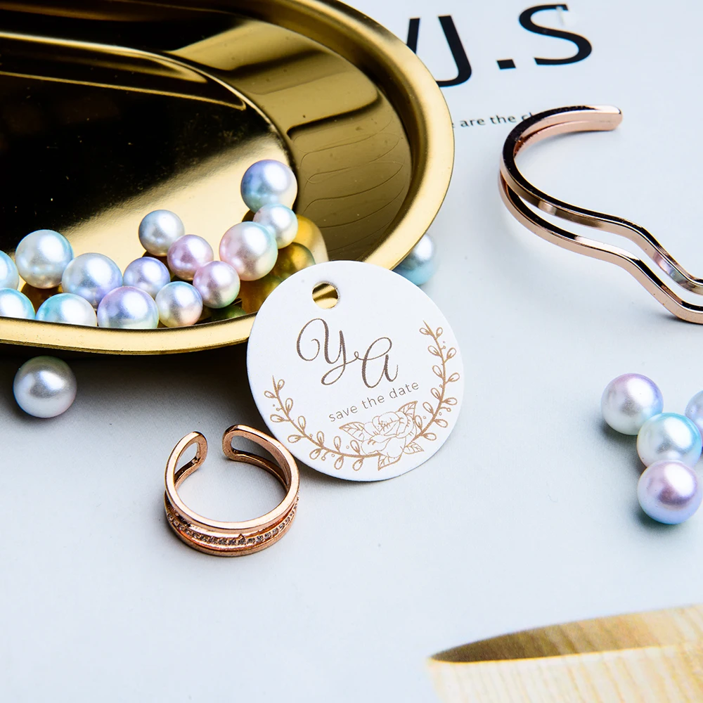 

Y8-200 pcs 3.5cm round Kraft/White Paper Personalized Label Rose Gold Letter Advanced Wedding Label Gold Label Customized