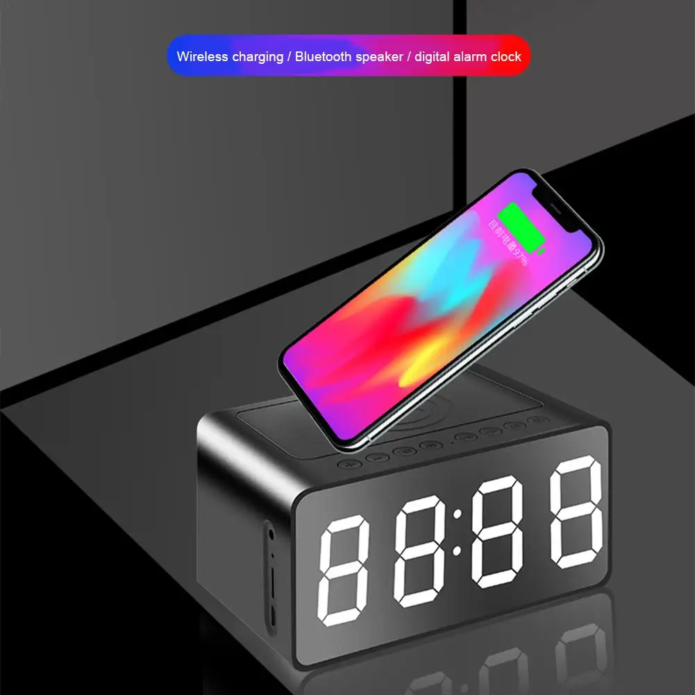 

New 3 in 1 Wireless Charging Bluetooth Speaker Clock LED Alarm Clock Power Bank Clock Waterproof Mini Hifi Bluetooth 5.0 Speaker