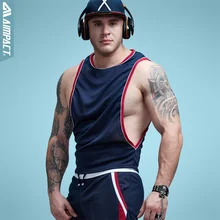 Aimpact Men's Vigor Tank Tops Fitness Bodybuiding Clothing Low Cut Side Arm Holes Mesh Activewear Summer Vest Tank Tops SXB051