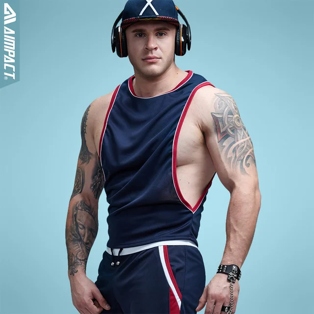 Buy Aimpact Men's Vigor Tank Tops Fitness Bodybuiding Clothing Low Cut Side Arm