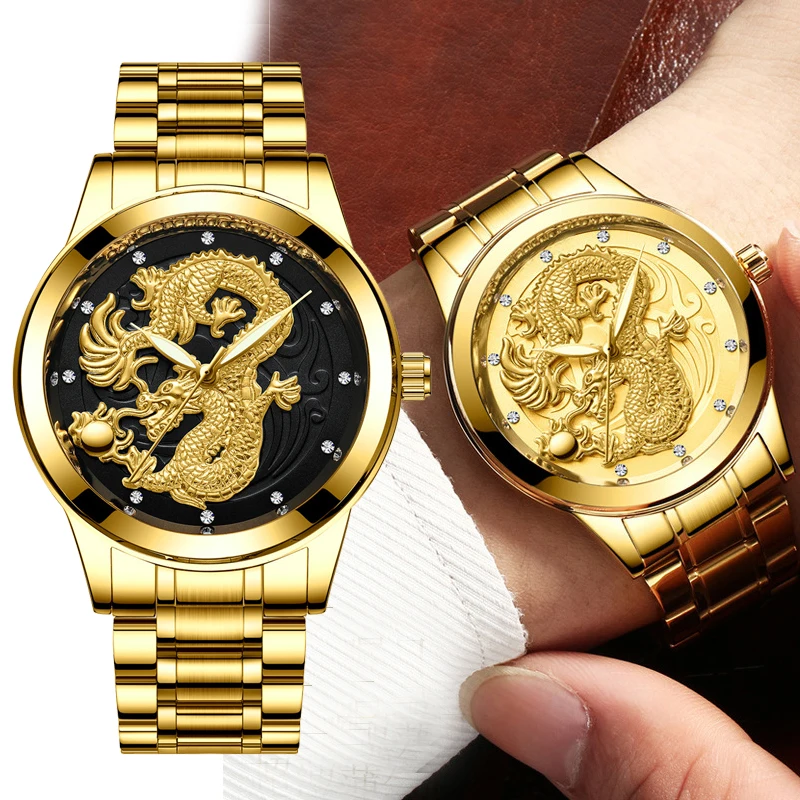 

Top Brand Luxury FNGEEN Watch Man Gold Dragon Men's Watches Steel Waterproof Quartz Wristwatches Male Clock Hodinky Men Watch