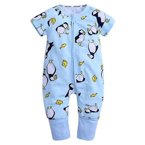 Детские комбинезоны, новорожденный, младенец для маленьких мальчиков и девочек ползунки Пингвин короткий рукав комбинезон одежда