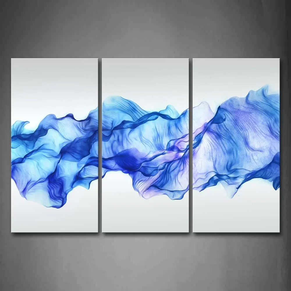 3 Panels Wall Painting Blue Smoked Abstract Canvas Modern Home Room ...