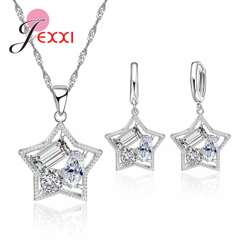 JEXXI Cute Star Shape Necklace Earrings Pendant Luxury Zircon