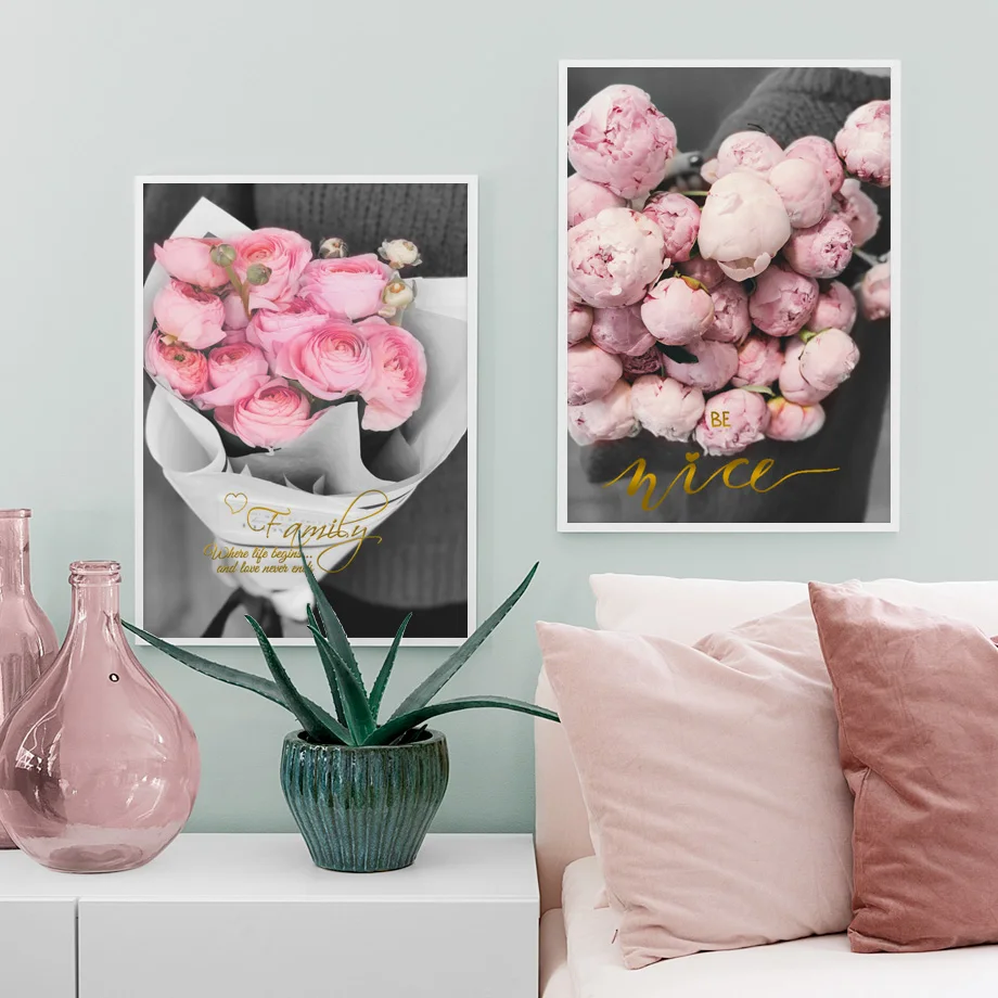 Pink Rose Flower Girl Love Quotes Wall Art Canvas Painting Nordic Posters And Prints Wall Pictures For Living Room Home Decor