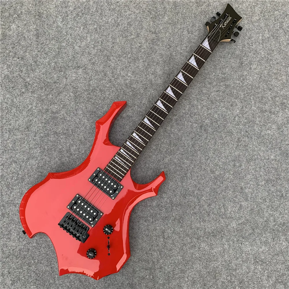 

In stock, shaped red electric guitar, beginners practice guitar, birthday gift to friends, free shipping.