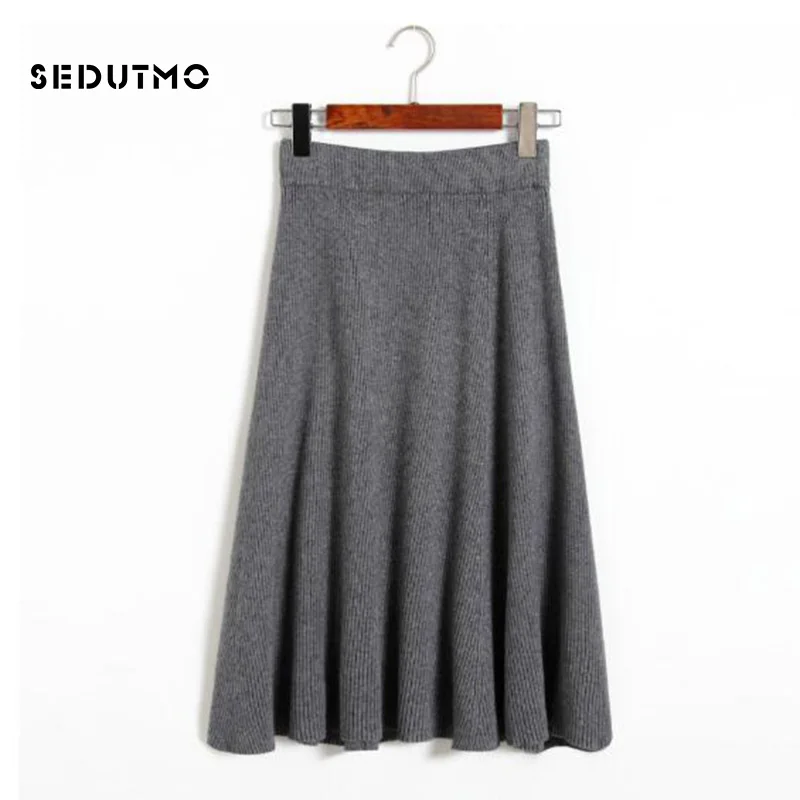 

SEDUTMO 2018 Winter Knitted Skirts Women Pleated High Waist Midi Skirt Spring Black Vintage Sexy Tutu Skirt ED062