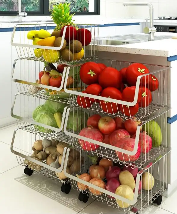 

304 stainless steel kitchen shelf floor - to - floor multi - layer storage rack storage basket basket shelf supplies