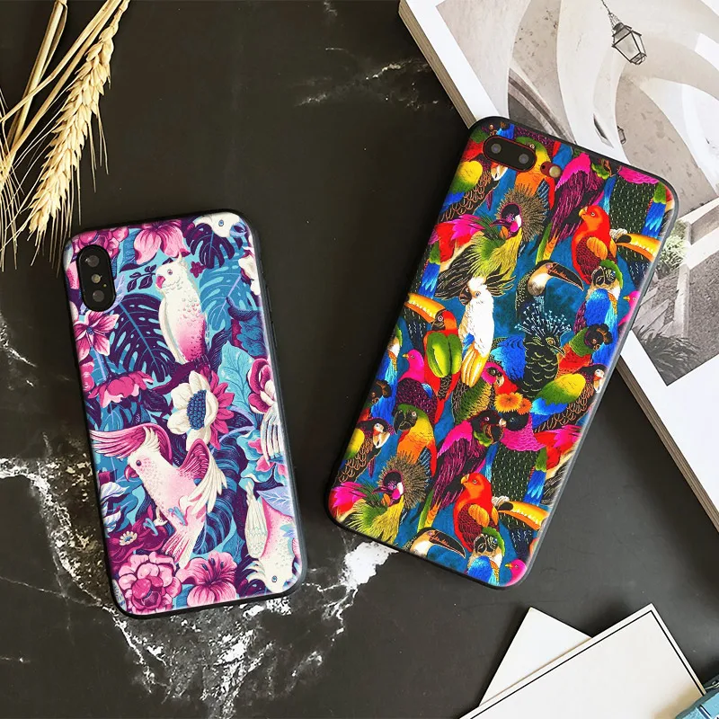 

Colorful Parrot Flora Fauna Art Tpu Soft Silicone Phone Case Cover Shell For Apple IPhone 5 5s SE 6 6s 7 8 Plus X 10