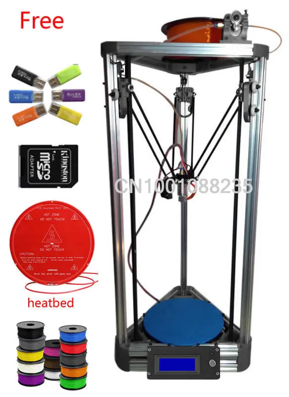 High Quality Precision Reprap silver with heatbed kossel 3D Printer with hotbed Machine kossel mini 3d printer kit