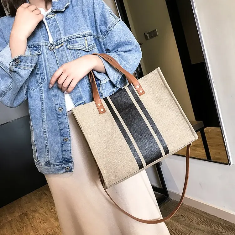 

New Canvas Large Capacity Handbag Bag Big Tote Bags for Woman 2019 New Color Matching Weaving Big Handbag Fashion Sexy Casual