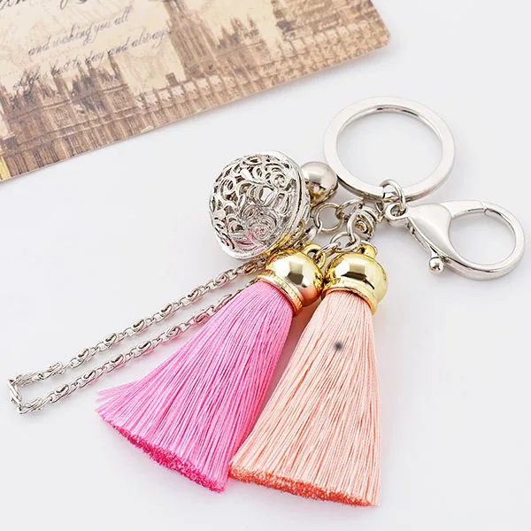 Шелковый брелок с кистями для женщин брелок DIY Шарм брелок кольцо для сумки кошелек аксессуары ювелирные изделия Рождественский подарок - Цвет: Silver Keychain Pink