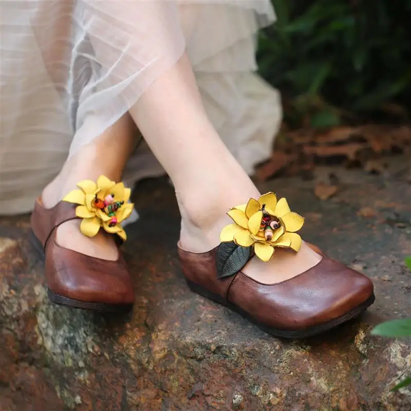 

Handmade leather Baotou woman sandals flat with 2019 summer slippers women casual shoes square head ethnic vintage