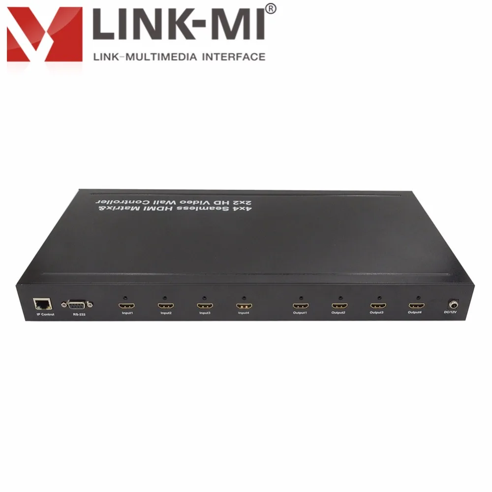 LINK-MI TVM44 бесшовный переключатель 4x4 HDMI матрица создать 2X2 мульти-просмотра видео настенный контроллер управляется с помощью кнопки дистанционного управления и RS232