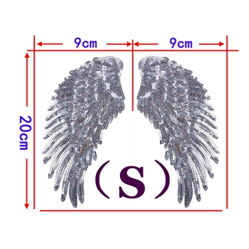 1 пара новая вышивка крыла Кружевная аппликация ткань с пайетками свитер Одежда патч наклейки с блестками футболка diy нашивки украшения - Цвет: Small Silver