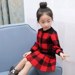 Детская одежда, осень-зима 2019, новая Корейская версия, клетчатая куртка и юбка для девочек, свитер, Детский костюм из двух предметов для