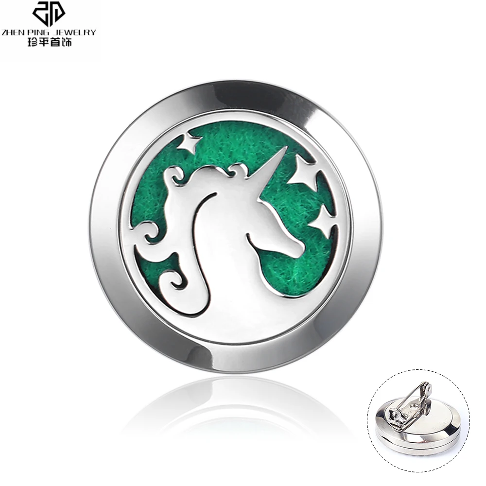 

Stainless Steel Lapel Pins Round Perfume Magnetic Locket Jewelry Enamel Aromatherapy Diffuser Essential Oil Locket Brooches