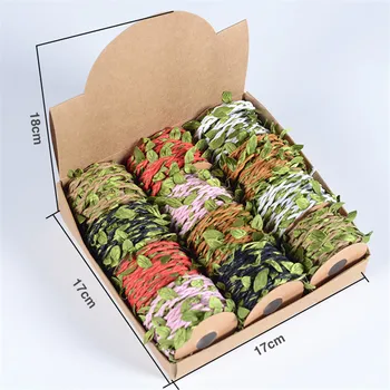 

12 roll/box DIY Artificial Leaves Twine Wax String With Leaf Silk Leaves Flowers Garlands Hemp Rope Wedding Party Decoration