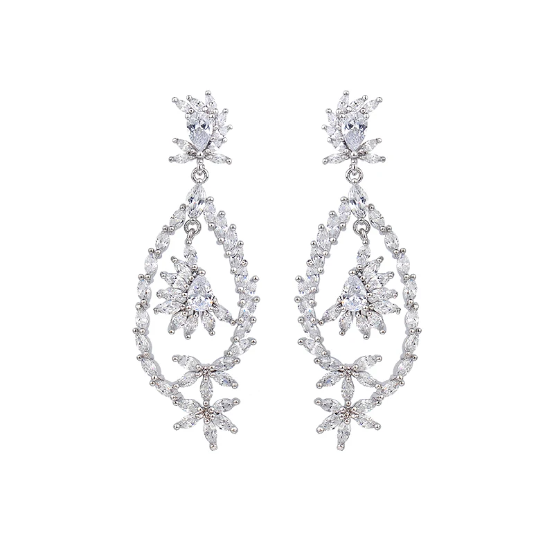 

YAN MEI Fashion Micro Mounted Zircon Flower Earrings Dress Earring Women Weeding Gift GLE5887
