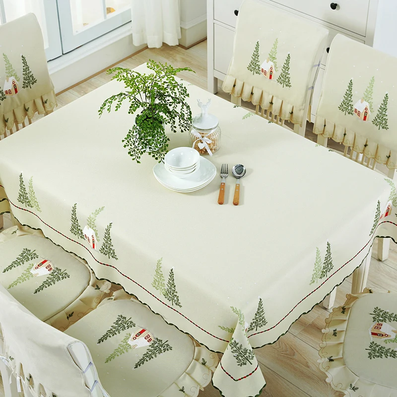 

Dining Table Cover Set Nordic Rectangular Table Cloth Chair Covers Cushion Embroidery Tablecloth for Wedding Party Xmas