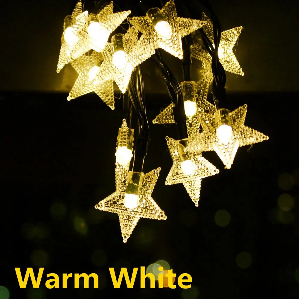 Гирлянды на солнечных батареях 5-52 м, рождественские гирлянды со звездами для улицы, водонепроницаемый светодиодный гирлянда, вечерние