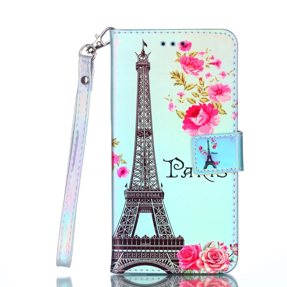 

Blue Ray Patterned Leather Case for Apple iPhone 5 5S SE 6 6S 7 8 Plus X XS XR XS Max Tower Floral Wallet Card Slots Flip Shell