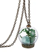 Dry Flower With Nature Gem In Glass Necklaces Pendants Women’s Retro Glass Bottle Necklace Plated Bronze Long Necklace 160N86