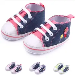 Babyshoes # детская парусиновая обувь с мягкой подошвой Обувь для детей ползунков с высоким вырезом для маленьких девочек джинсовые кроссовки