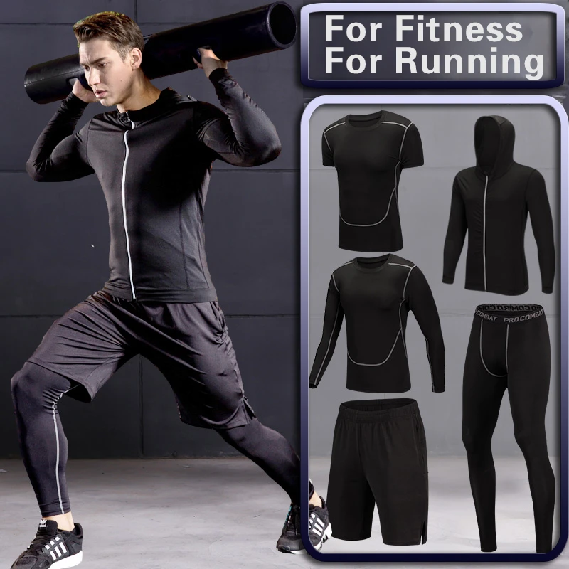 Ropa deportiva para entrenamiento de gimnasio para ajustadas, chándal de para correr, trajes de secado rápido, ropa deportiva de alta elasticidad|running clothing men|men running suitrunning suit - AliExpress