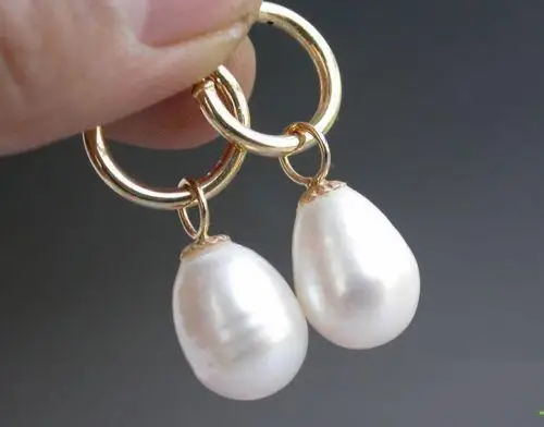 

natural 11-13mm Australian south seas white pearl earrings 18KP Gold Hoop