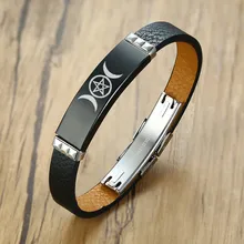 Черный кожаный браслет Geruine для мужчин, нержавеющая сталь, бирка Horus Goddess, мужские ювелирные изделия