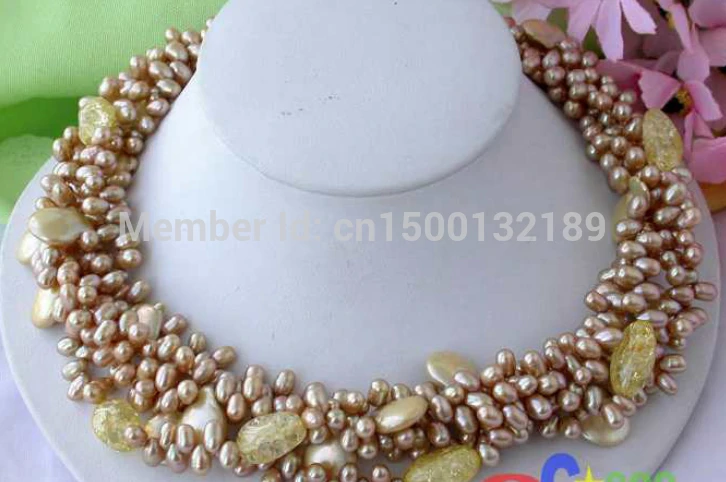 

j005448 5ROW 18" 14mm RICE COIN PEARL NATURE citrine NECKLACE