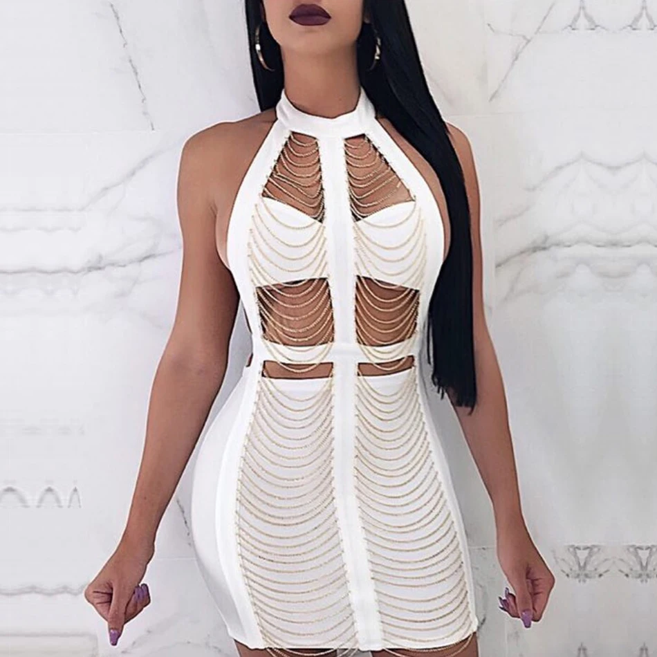 

ADYCE Summer Women Bandage Dress Vestidos Verano 2019 Sexy Backless Halter Tassels Fringe Bodycon Clubwear Celebrity Party Dress