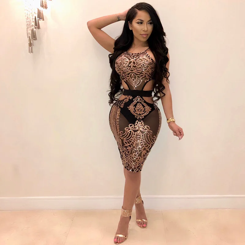 

Mesh Sequin Floral Bodycon Dress Women Backless Hollow Out Sexy Party Dress Elagant Spaghetti Strap Summer Dresses 2019 Vesidos