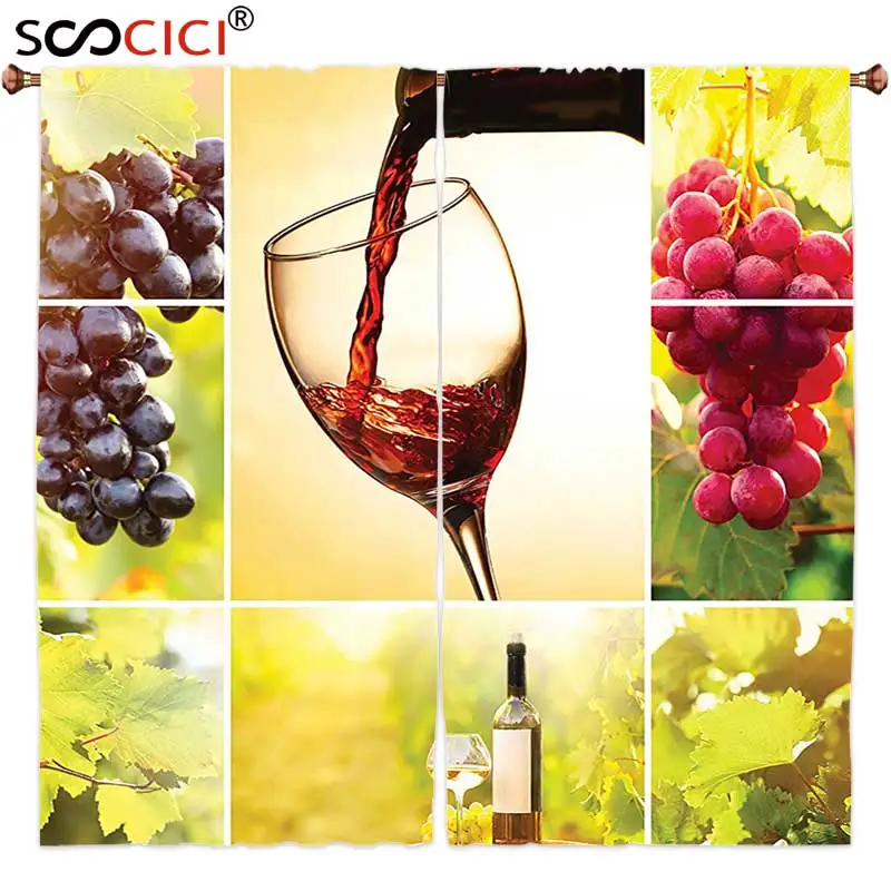 Window Curtains Treatments 2 Panels Apartment Decor Collection Habitat Collage with Pouring Wine Bottle and Leaves Farm Harvest | Дом и сад
