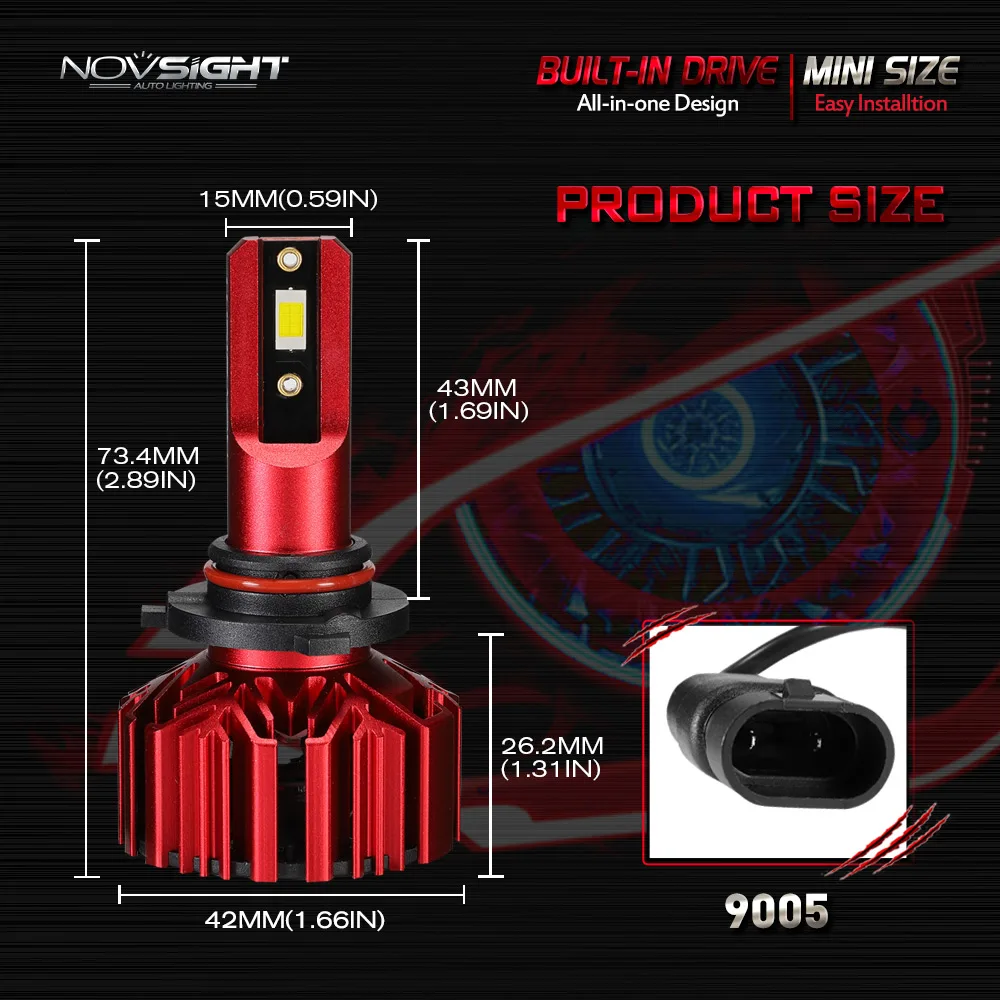 NOVSIGHT автомобилей головной светильник лампы H7 H4 светодиодный H8/H11 HB3/9005 HB4/9006 H1 H3 60 Вт 10000lm Авто лампы фары 6000 К светильник