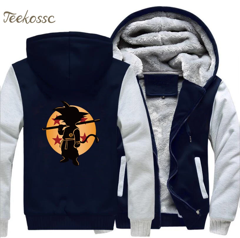 Anime Dragon Ball Hoodie Men Super Hooded Sweatshirt Black Grey Coat Winter Fleece Zipper Vintage Harajuku Jacket - Цвет: gray dark blue