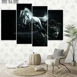 4 Панель печати лошади и волки изображение стены картины на холсте принт гостиная домашнего декора Плакат холсте Бесплатная доставка