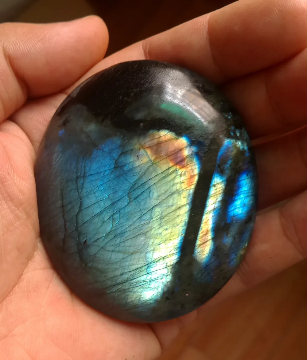 Super Labradorite Crystal Polished Gold Blue Flash Gem Chakra Healing Palm Stone 