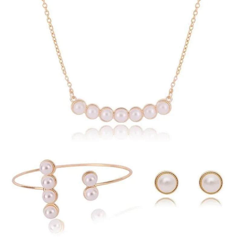 Free shipping pearl inlaid jewelry three piece gift set birthday gift