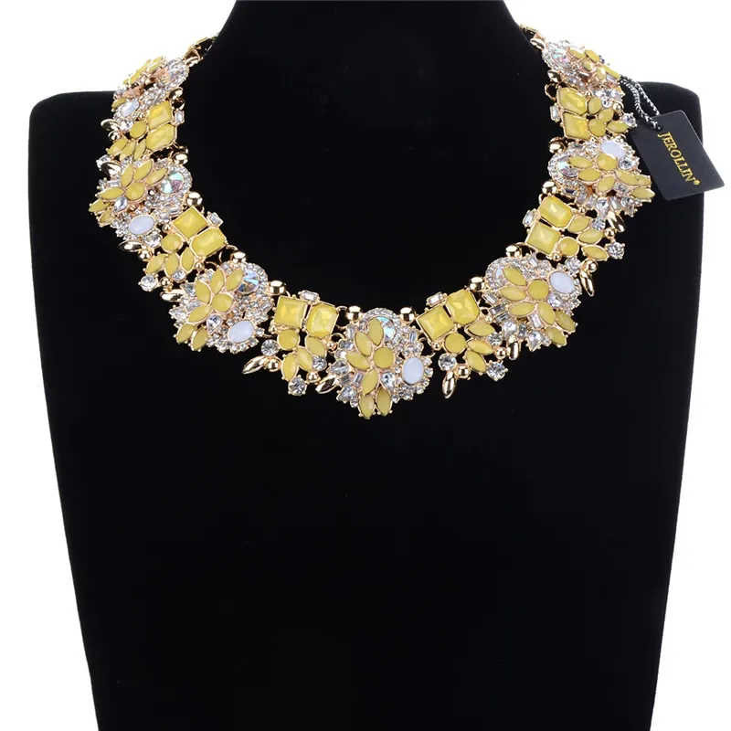 JEROLLIN, 4 цвета, стеклянные стразы, ожерелье в виде цветка, женская мода, ювелирные изделия с кристаллами, очаровательное колье, массивное ожерелье с нагрудным воротником