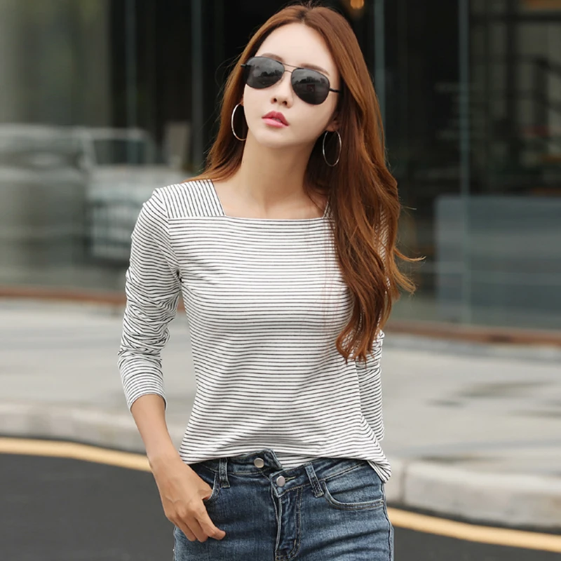 

Fashion Female Shirts 2019 Women Top Shirt Autumn Winter Plus Size T-shirt Loose Striped Long Sleeve Leisure Womens T-shirts