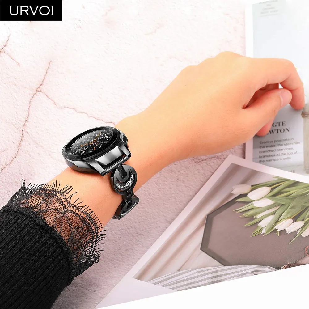 URVOI ремешок для Galaxy Watch Active 42 46 мм moon& stars ремешок из нержавеющей стали складной застежка с цирконом быстроразъемные контакты на запястье