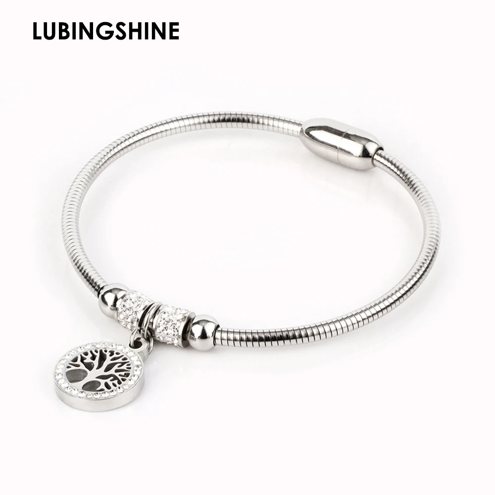 

Luxury Tree of life Elastic Bracelet&Bangles Stainless Steel Rhinestone Magnetic Charms Bracelet For Women Fashion Jewelry Gift