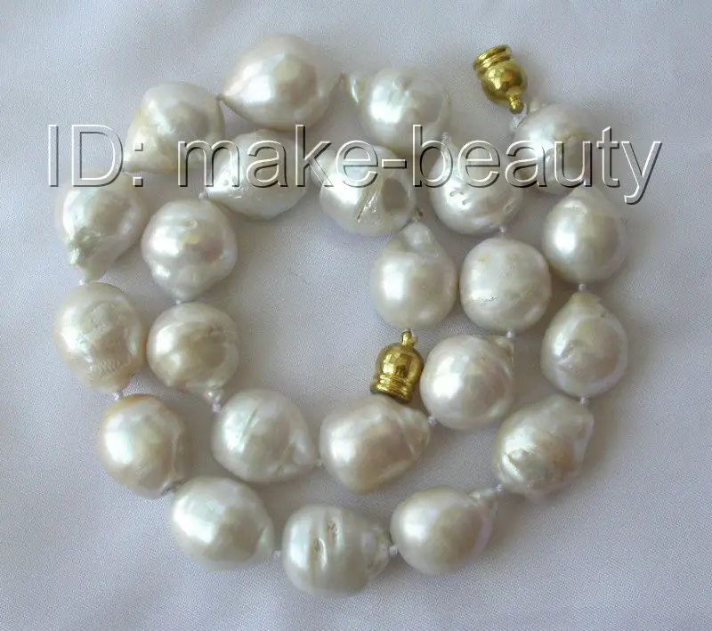 

Free shipping hot sale Women Bridal Wedding Jewelry >>big 20mm baroque white reborn keshi freshwater cultured pearl necklace